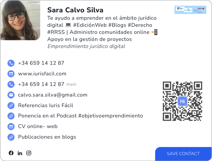 This is Sara Calvo Silva's card. Their email is calvo.sara.silva@gmail.com. Their phone number is +34 659 14 12 87. Their phone number is +34 659 14 12 87.