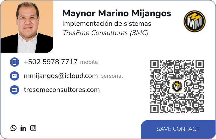 This is Maynor Marino Mijangos's card. Their email is mmijangos@icloud.com. Their phone number is +502 5978 7717.