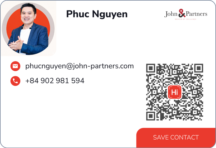 This is Phuc Nguyen's card. Their email is phucnguyen@john-partners.com. Their phone number is +84 902 981 594.