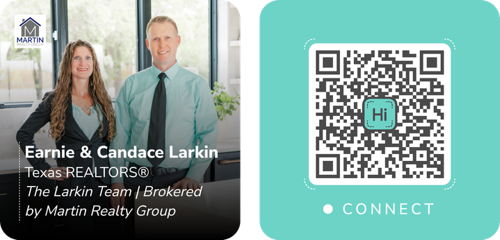 This is Earnie & Candace Larkin's card. Their email is larkinteam@martinrealtydfw.com. Their email is candace@martinrealtydfw.com. Their email is earnie@martinrealtydfw.com. Their email is Earnie.Larkin@HomeVestors.com. Their phone number is +1 817 889 0159. Their phone number is +1 817 899 5386.