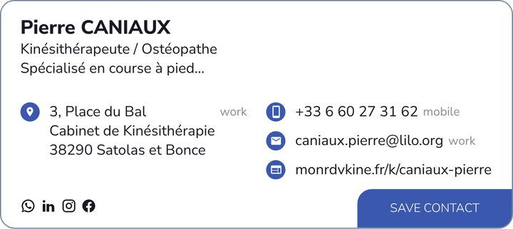 This is Pierre CANIAUX's card. Their email is caniaux.pierre@lilo.org. Their phone number is +33 6 60 27 31 62.