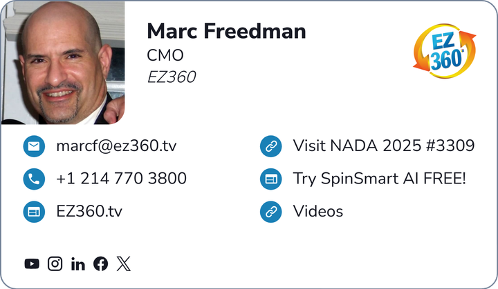 This is Marc Freedman's card. Their email is marcf@ez360.tv. Their phone number is +1 214 770 3800. This is Marc Freedman's card. Their email is marcf@ez360.tv. Their phone number is +1 214 770 3800.